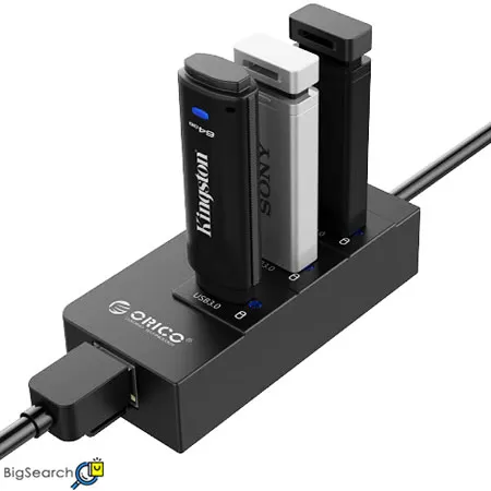 هاب اوریکو 3 پورت USB 3.0 مدل HR01-U3 به همراه پورت RJ45