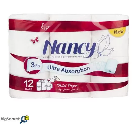 دستمال توالت نانسی Nancy با جنس الیاف ۱۰۰% طبیعی پنبه به صورت 3 لایه تولید شده است