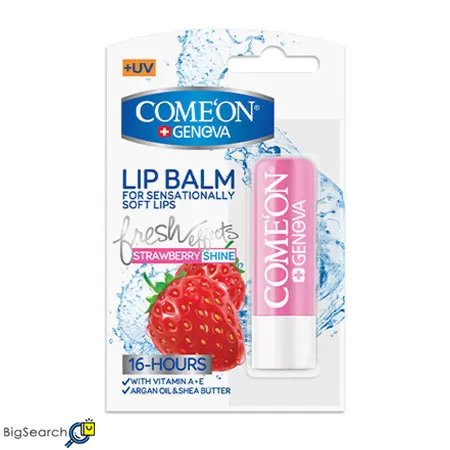 بالم لب کامان مدل STRAWBERRY SHINE حاوی عصاره توت فرنگی، روغن آرگان و شی باتر است