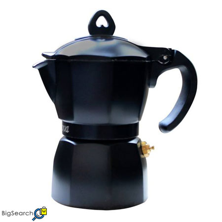 قهوه ساز جنوا مدل AQ 2 Cups ساخته شده از آلومینیوم ضخیم ضد زنگ و قابلیت قرارگیری روی شعله اجاق گاز، ویترو سرامیک و صفحه الکتریکی