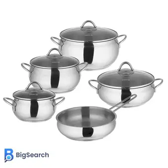 سرویس قابلمه استیل کرکماز ۹ پارچه مدل 1800 با درب استیل مقاوم و بدنه سه لایه ضد حرارت