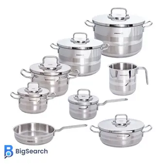 سرویس قابلمه استیل ضدزنگ ۱۴ پارچه کرکماز مدل آسترون با طراحی براق و دوام بالا برای استفاده روزانه