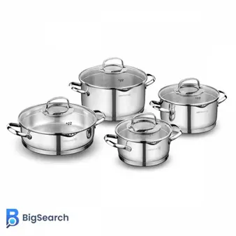 ظروف پخت و پز استیل ضدزنگ کرکماز مدل استیما ۸ پارچه با کیفیت بالا و ظاهری زیبا و مدرن