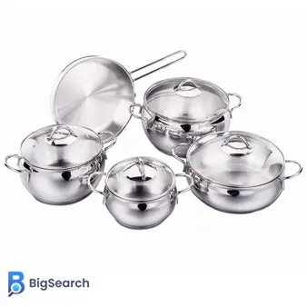 سرویس پخت و پز استیل ضد زنگ کرکماز مدل تامبیک ۹ پارچه با ظاهری زیبا و استیل ضد زنگ 18/10 کروم-نیکل