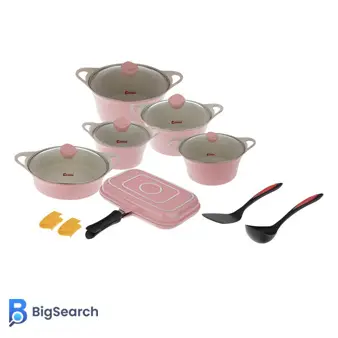 سرویس ۱۵ پارچه قابلمه و تابه کاندید مدل کاپری با روکش گرانیتی نچسب، طراحی مدرن و تابه دوطرفه