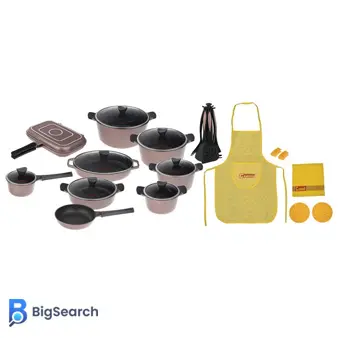 سرویس ۳۰ پارچه قابلمه کاندید مدل اوشن با چهار قابلمه، چند تابه متنوع مناسب خانوادههای پرجمعیت