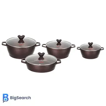 سرویس ۸ پارچه قابلمه و تابه کاندید مدل ورونا با سه قابلمه و تابه دودسته با روکش گرانیتی نچسب