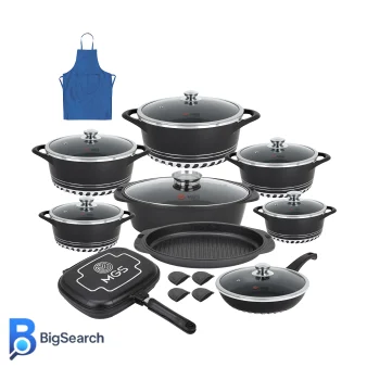سرویس پخت و پز ام جی اس مدل IC2213، با درپوشهای تخت و بدنه دایکست، مناسب برای خانوادههای پرجمعیت